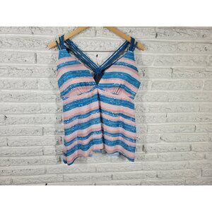 Aqua Couture Swim Top Extra Large Strappy Bra Lined Blue Stripe STR134XE